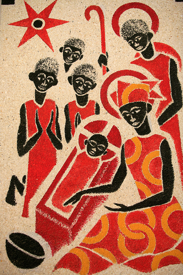Das Bild "Geburt Christi" (1963) stammt aus der Abteikirche Keur in Moussa im Senegal.